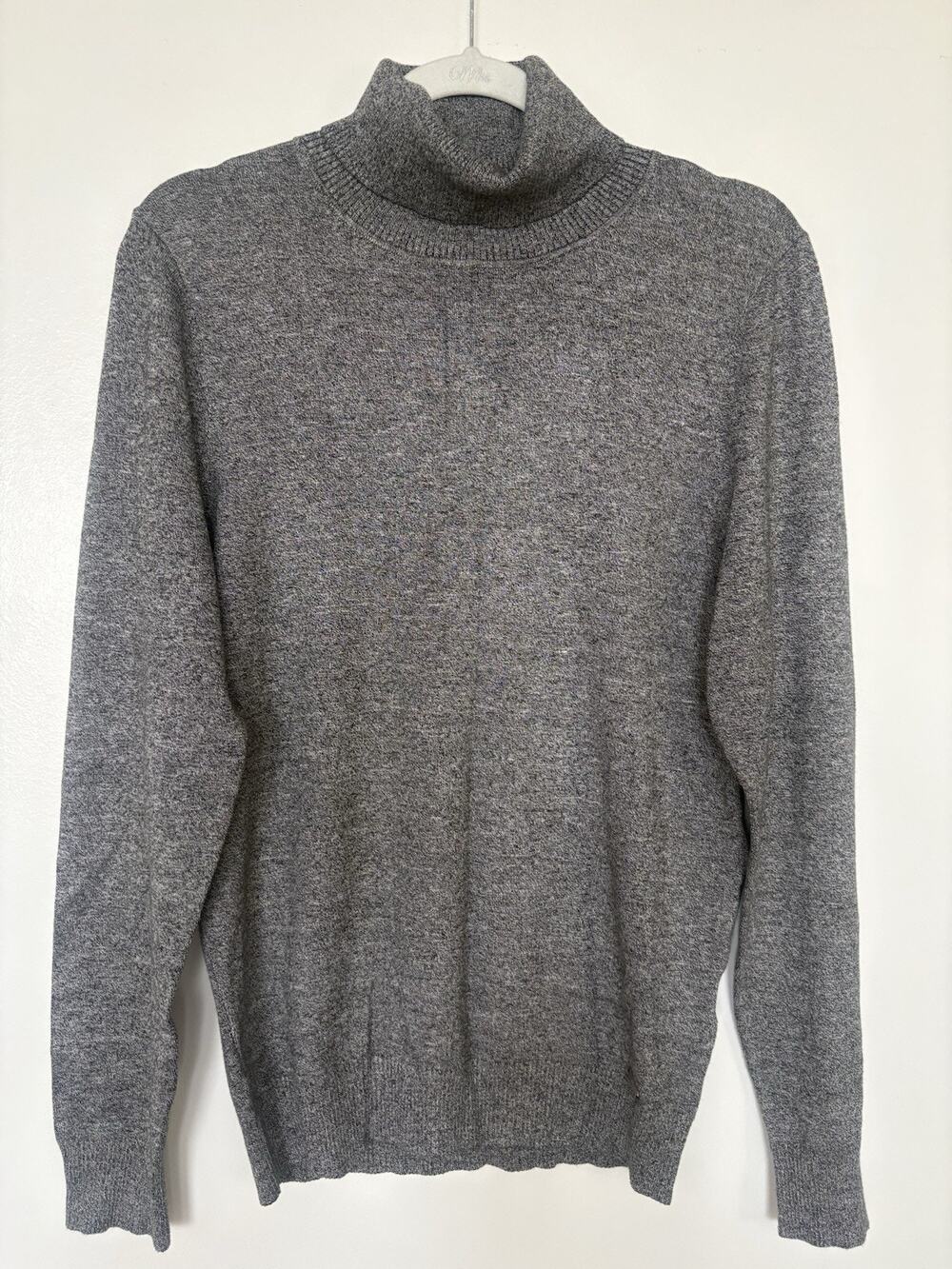 Calvin Klein Gray Knit Turtleneck Pullover Sweater Logo Rayon/Nylon Men's L